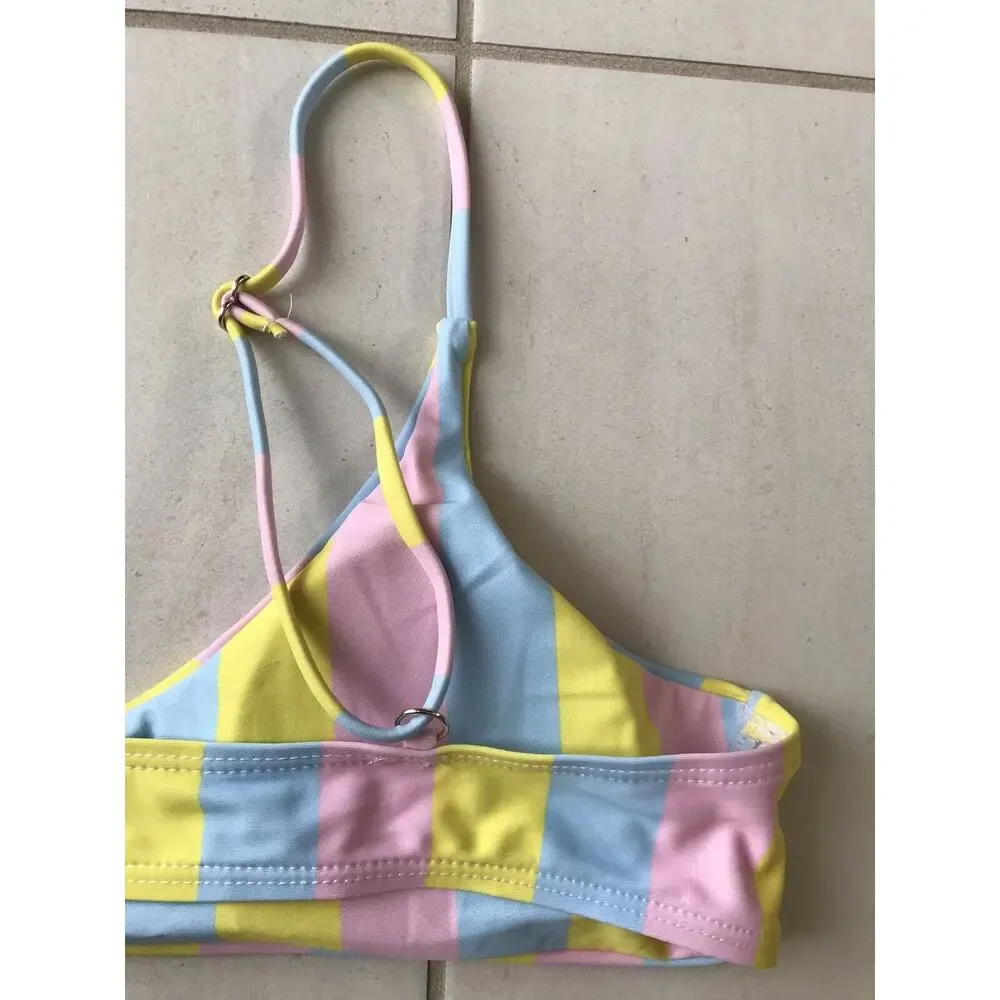 Shein Swim Women M Bikini Swimsuit Multicolor Striped Padded Bra Swimwear NWT